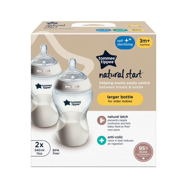 Natural Start Anti-Colic Baby Bottle, 3m+, Medium Flow, Set of
