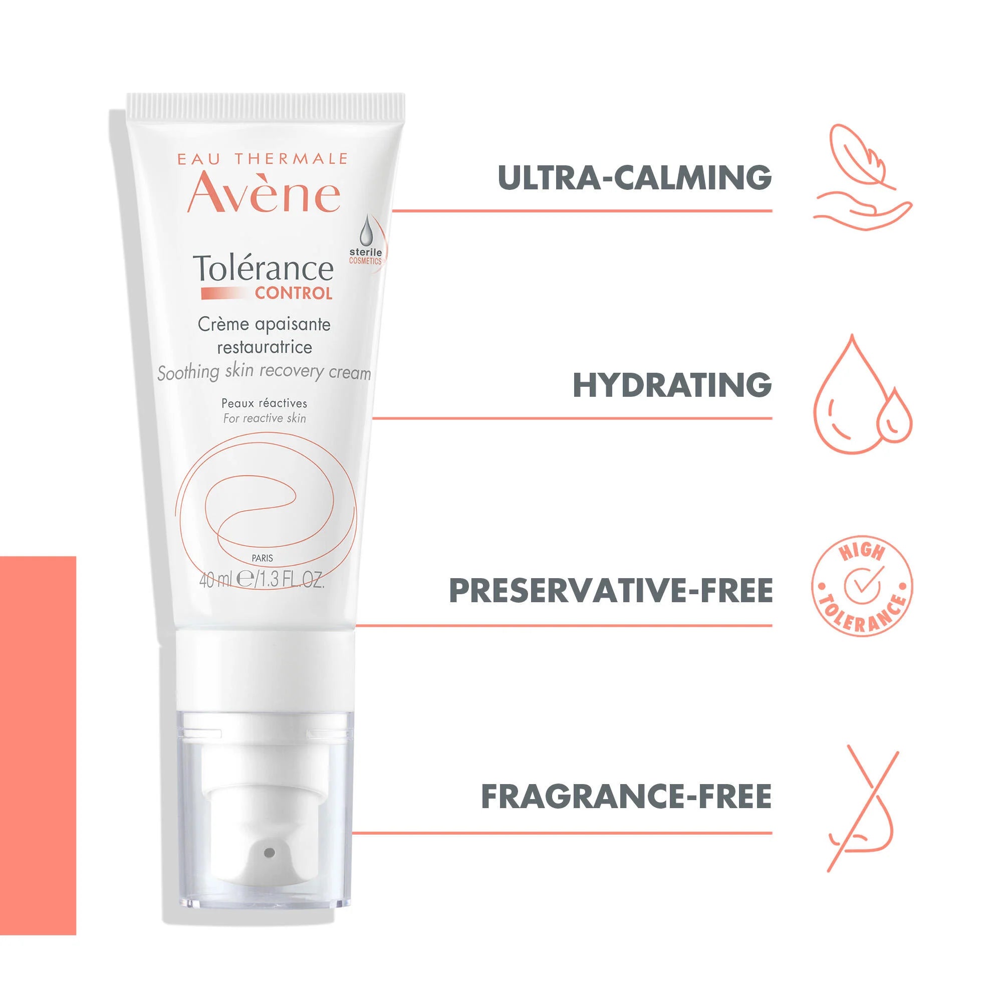 Avene Tolerance Control cream packaging with product features on a white background