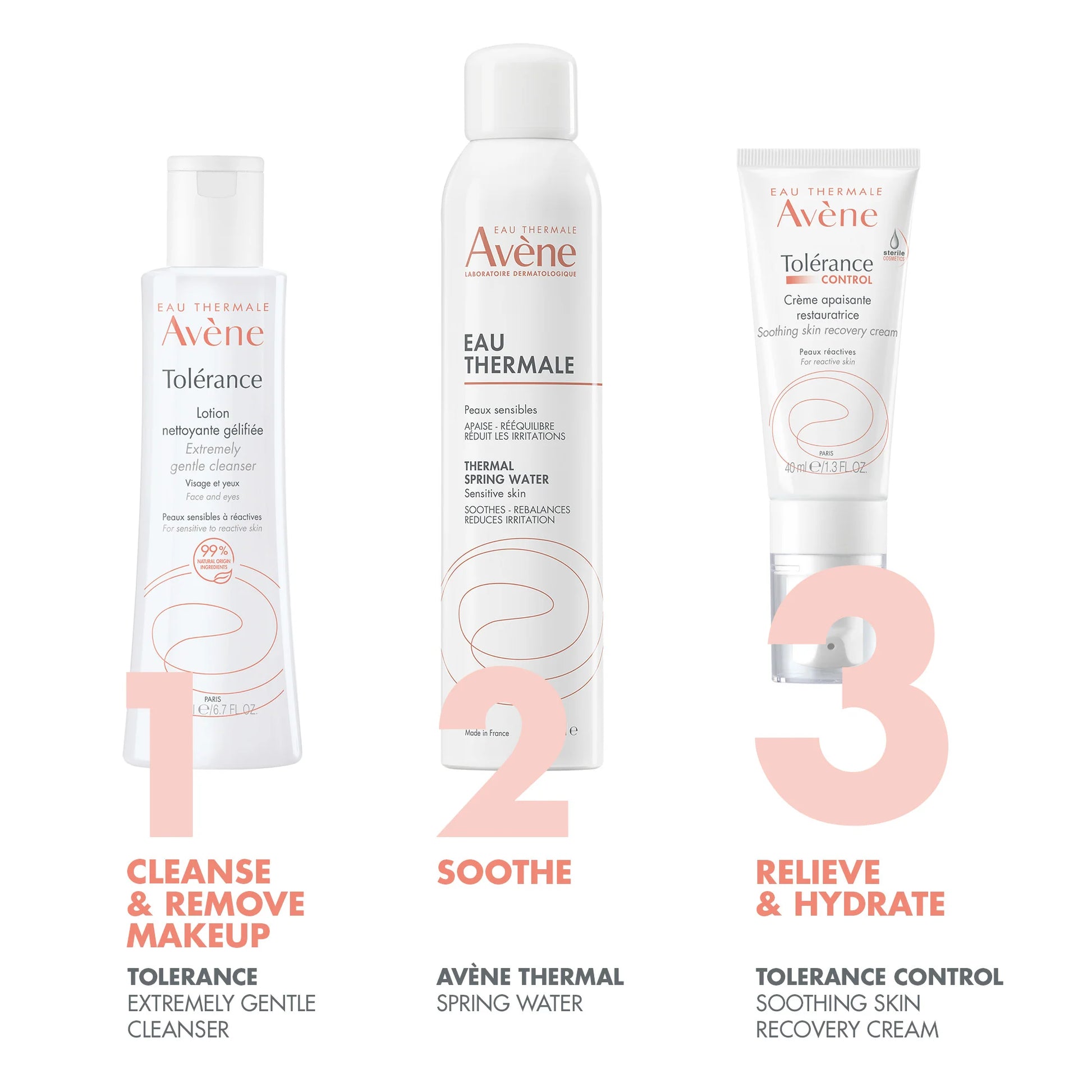 Avene skincare products with step-by-step instructions 
