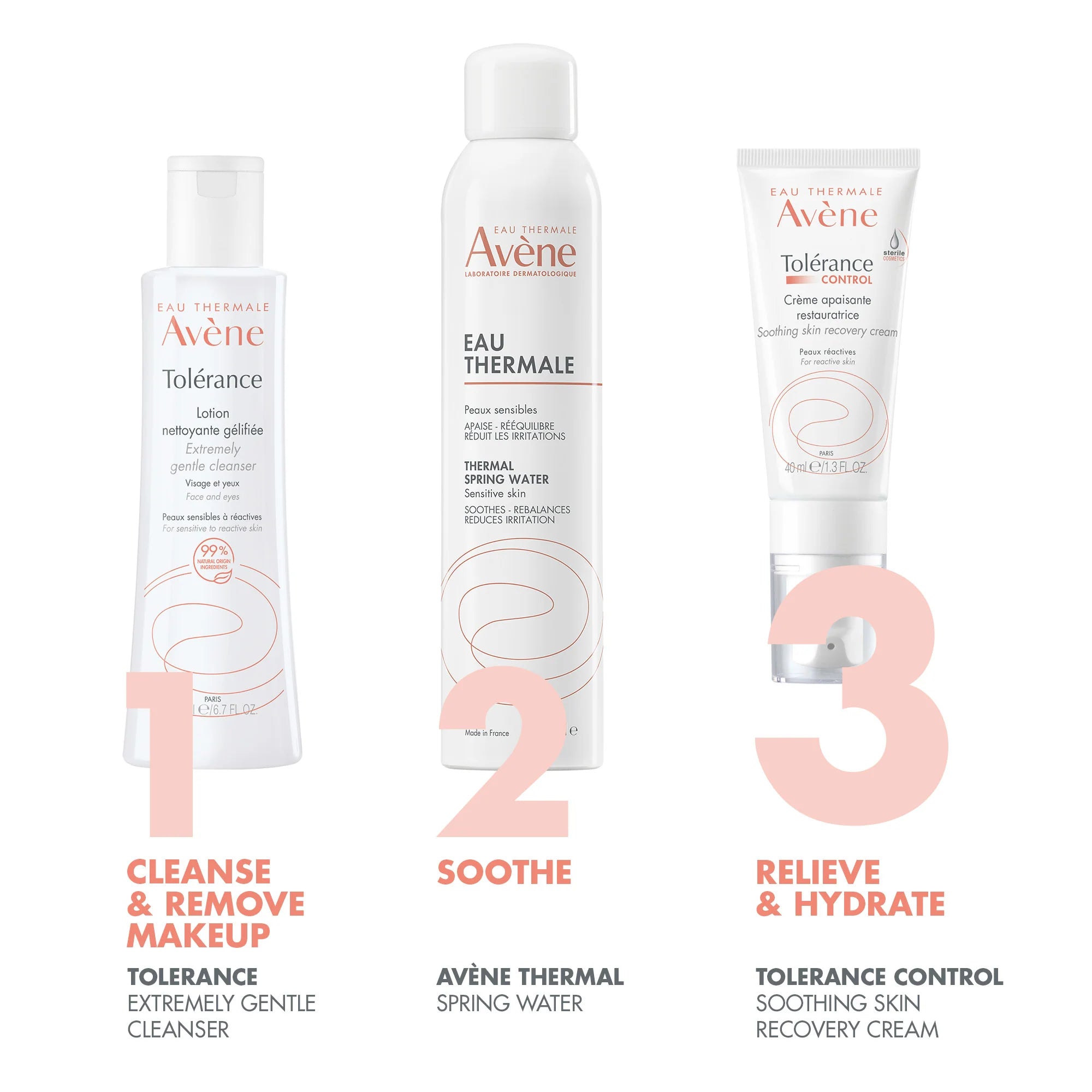 Avene skincare products with step-by-step instructions 
