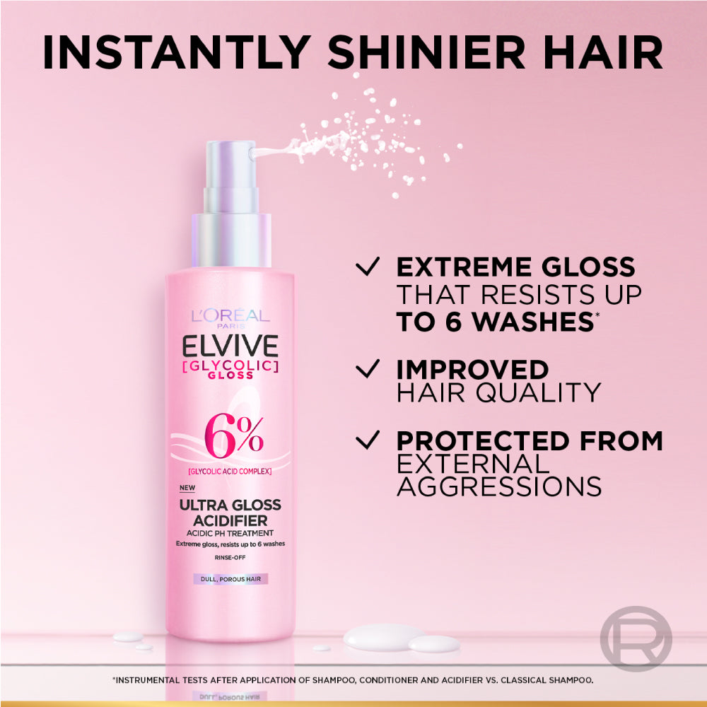 Elvive Glycolic Gloss, Glossing Acidifier treatment, 6% [Gloss Complex] with Glycolic Acid