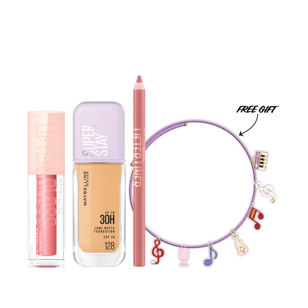 Lifter lip gloss + Super stay Foundation + Lifter Lip liner + FREE Necklace At 15% OFF