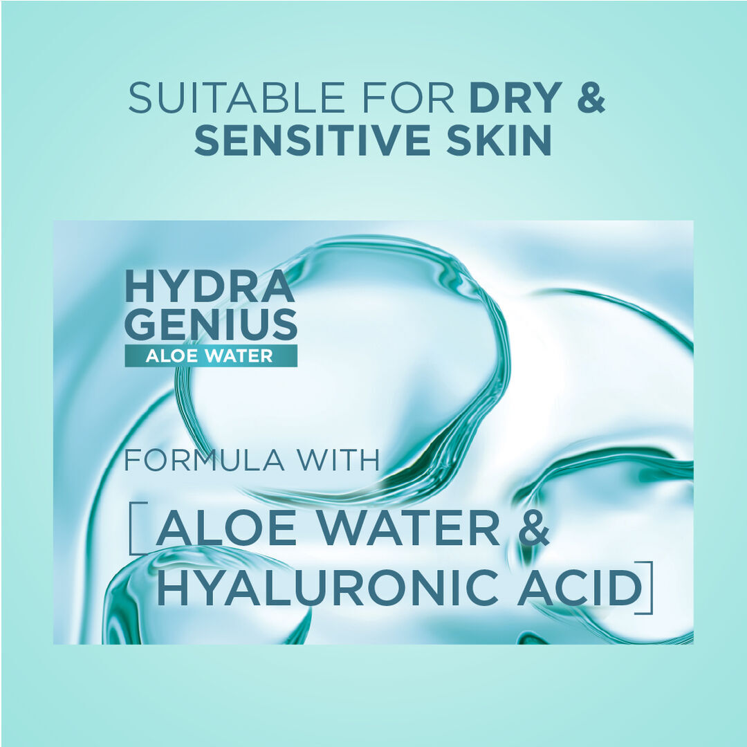 L’Oréal Hydra Genius Aloe Water moisturizer 72h hydration for dry sensitive skin with hyaluronic acid