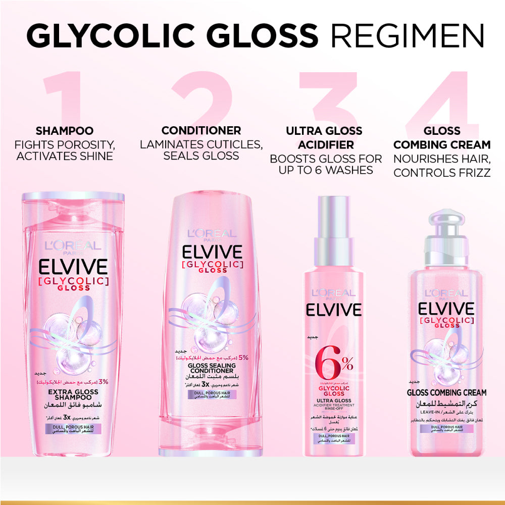 Elvive Glycolic Gloss, Glossing Acidifier treatment, 6% [Gloss Complex] with Glycolic Acid