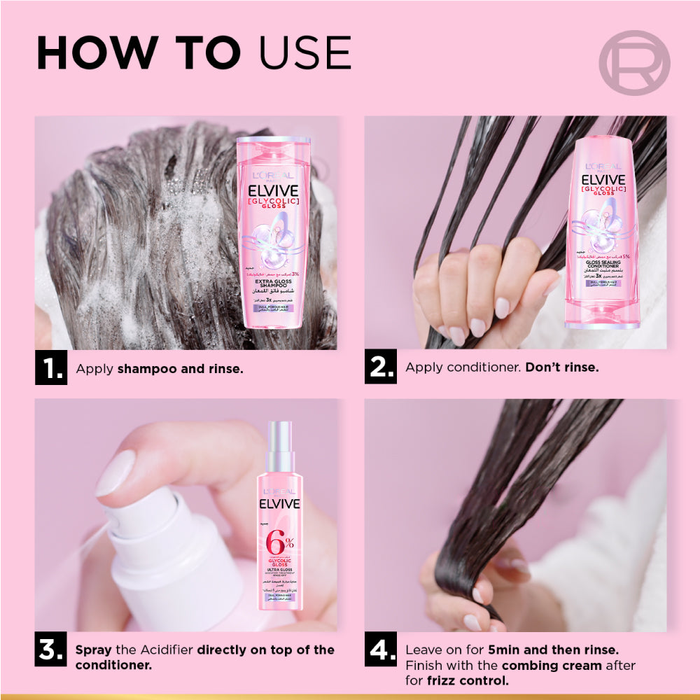 Elvive Glycolic Gloss, Glossing Acidifier treatment, 6% [Gloss Complex] with Glycolic Acid