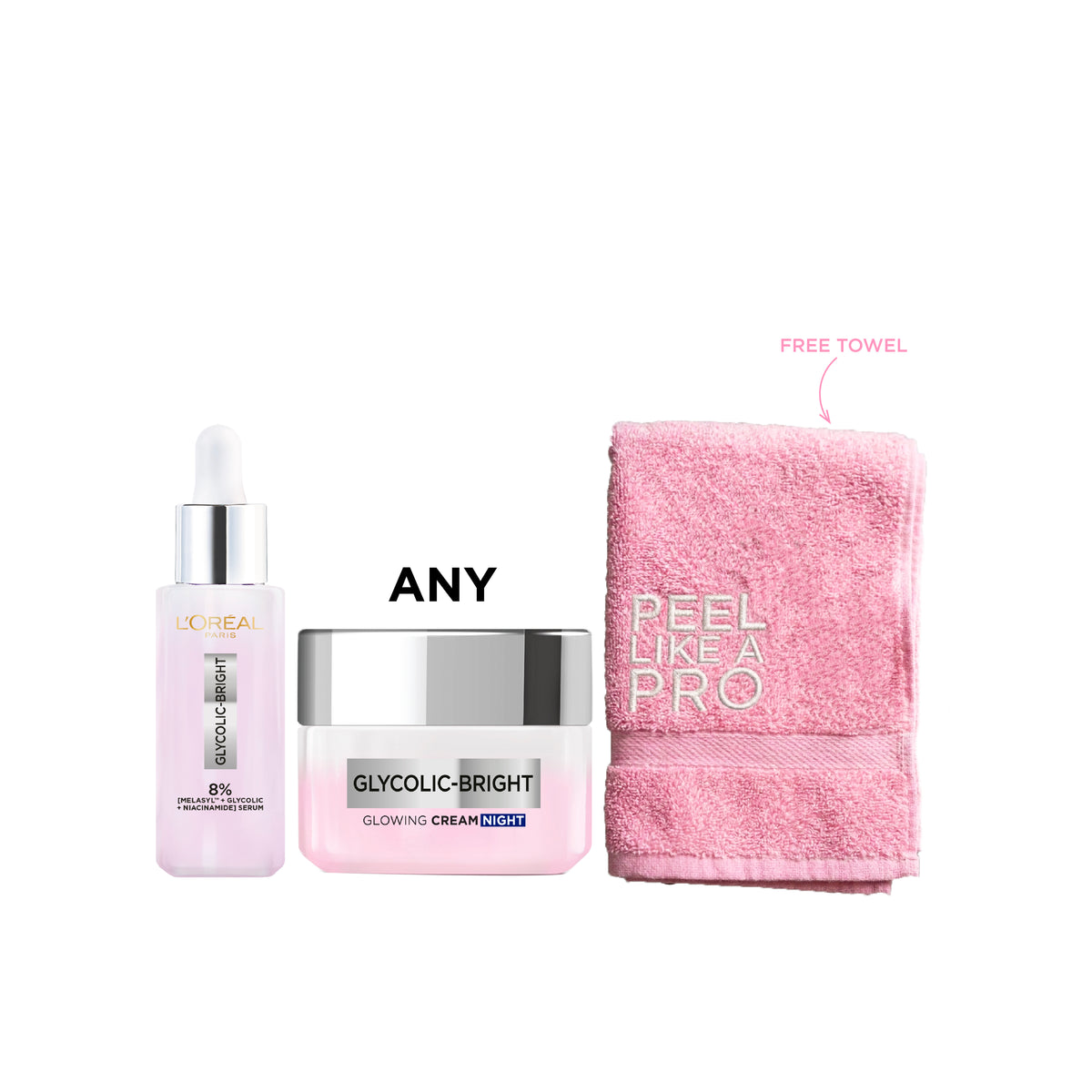 Glycolic Bright Face Serum + Cream + FREE Towel At 15% OFF