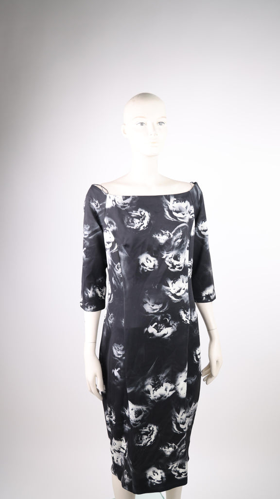 ACCESS Access black midi dress with white flowers prints | Loolia Closet