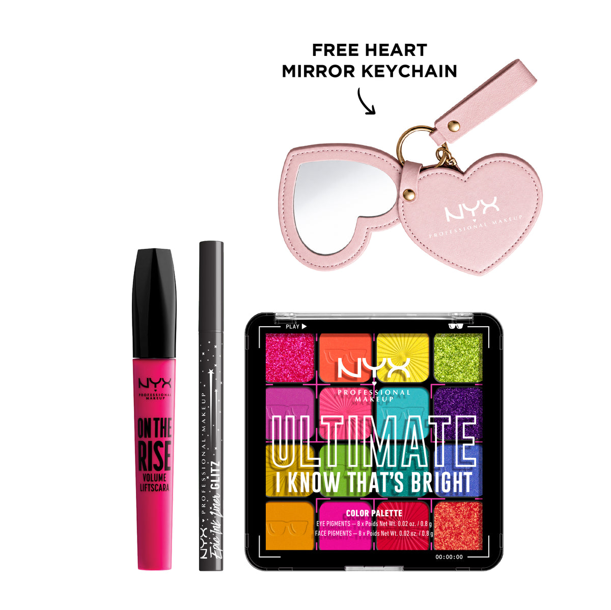 On The Rise Mascara + Epic Ink Liner + Shadow Palette + FREE Heart Mirror Keychain At 20% OFF
