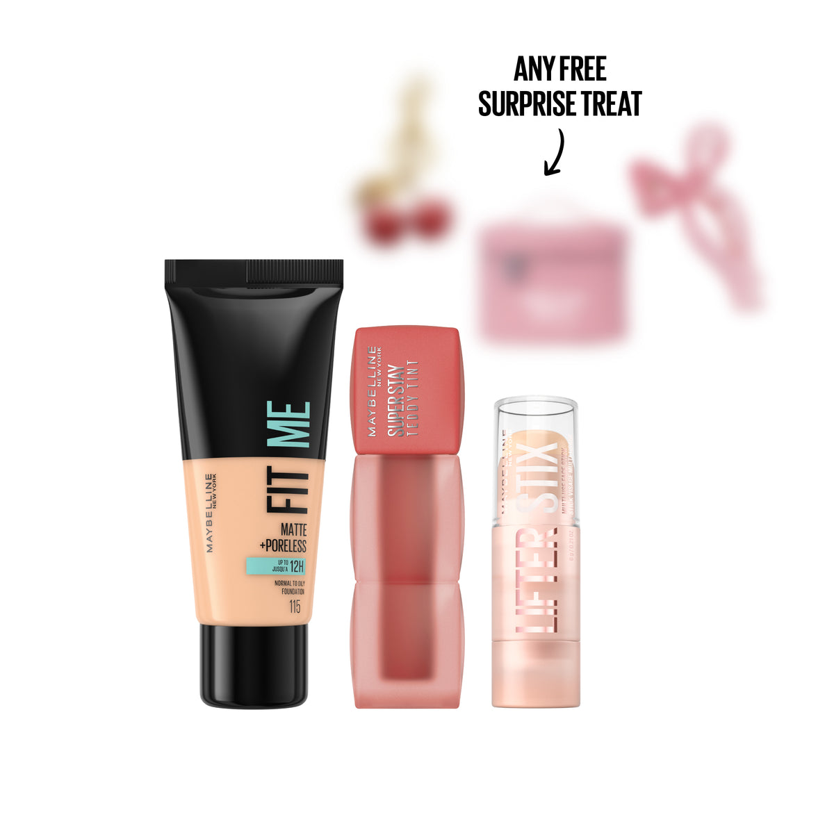 Fit Me Matte Foundation + Teddy Tint Liquid Lip Tint + Lifter Stix Stick + FREE Surprise Treat At 20% OFF