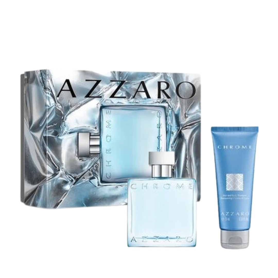 Azzaro Chrome gift set for men with 50ml eau de toilette and 75ml hair and body shampoo