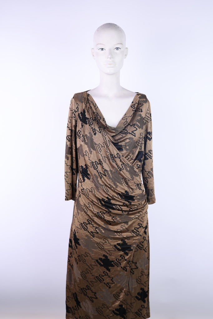 BADOO Badoo draped brown printed dress | Loolia Closet