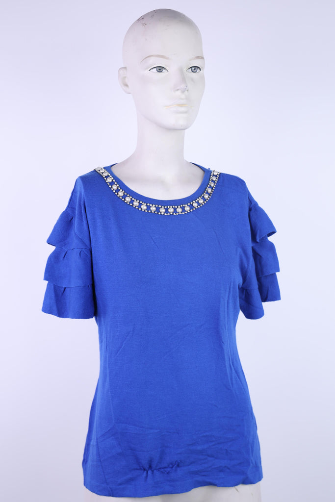 BADOO Badoo royal blue top with frill sleeves | Loolia Closet