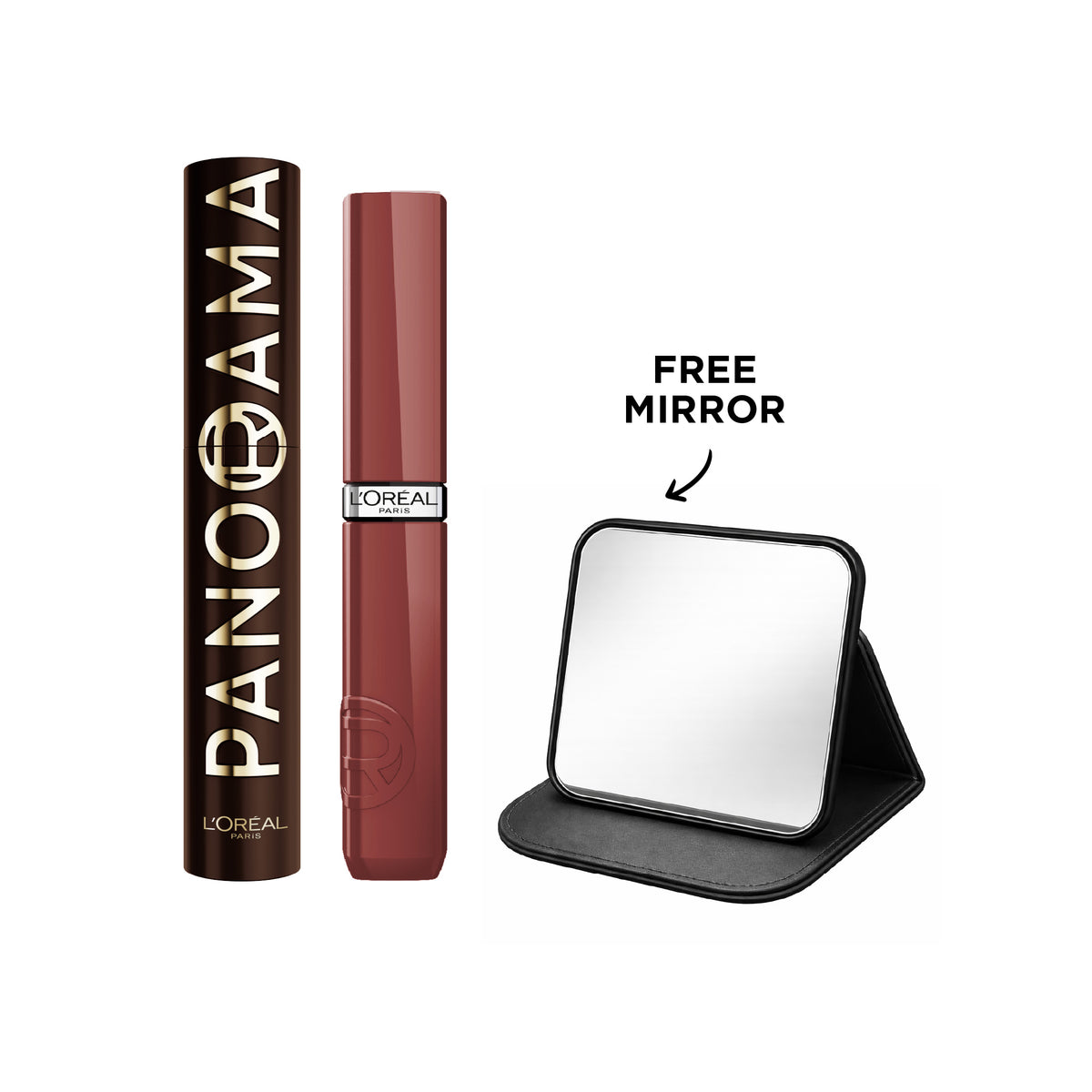 Panorama Mascara Brown + Laque Resistance Liquid Lipstick + FREE Mirror At 20% OFF