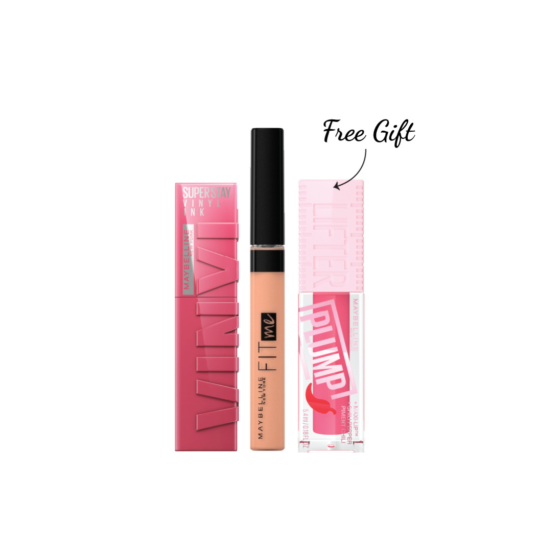 Fit Me Concealer + Vinyl Ink Lipstick + FREE Lifter Lip Plump At 20% OFF