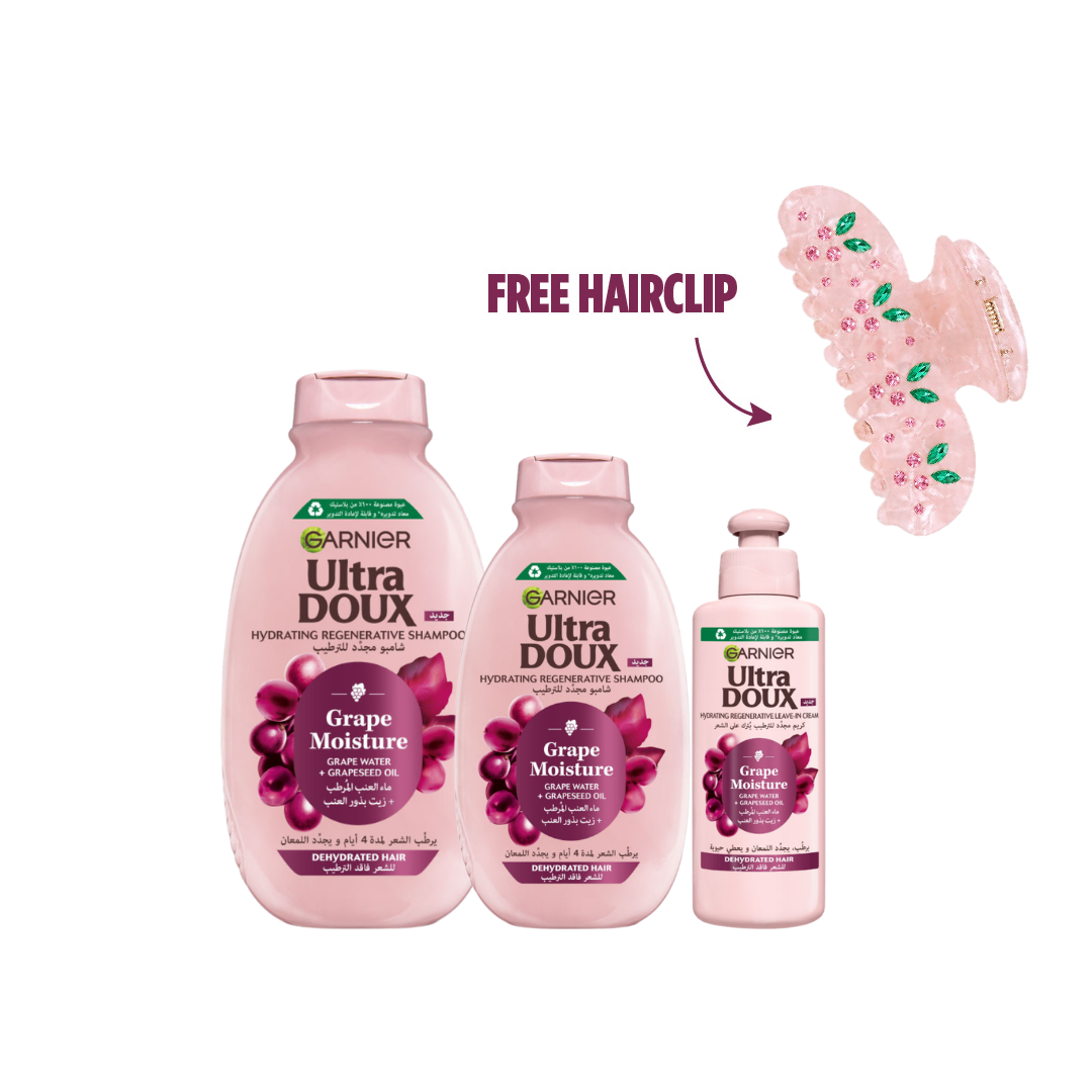Ultra Doux Grape Shampoo 600ml + Shampoo 400ml + Leave-In + FREE Hairclip