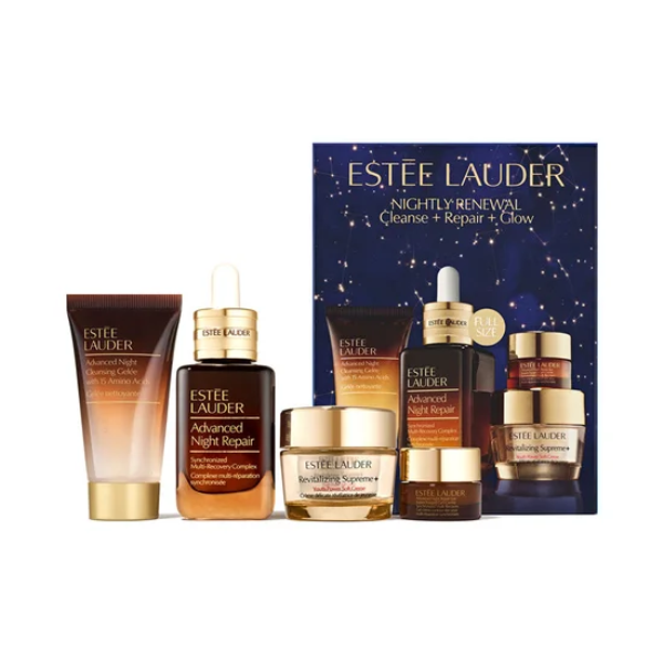 Estee Lauder Nightly Renewal Skincare Set Cleanse + Repair + Glow