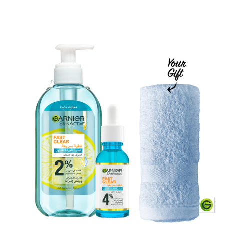 Garnier Fast Clear Serum + Gel Wash + Free Fast Clear Blue Face Towels | Loolia Closet