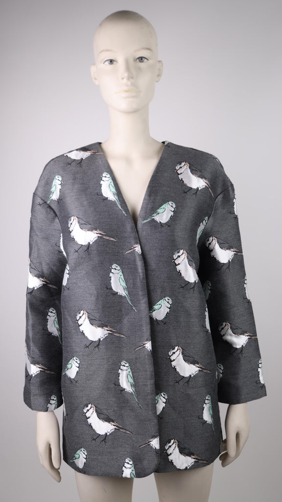 FRNCH Frnch grey blouse printed with pictures of white birds | Loolia Closet