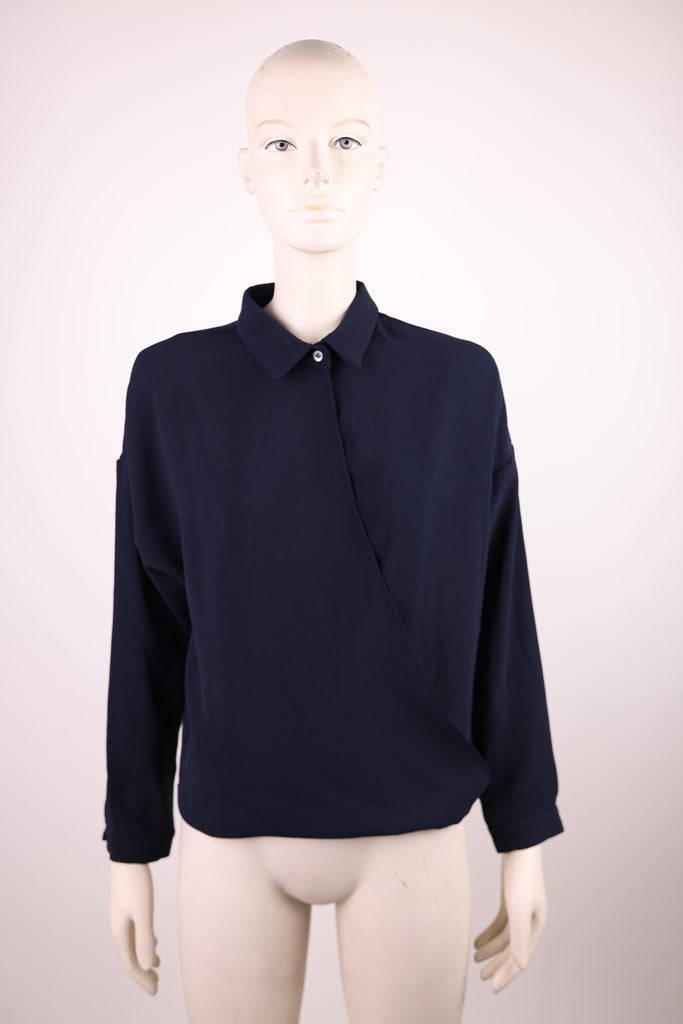 FRNCH Frnch dark blue blouse with high collar | Loolia Closet