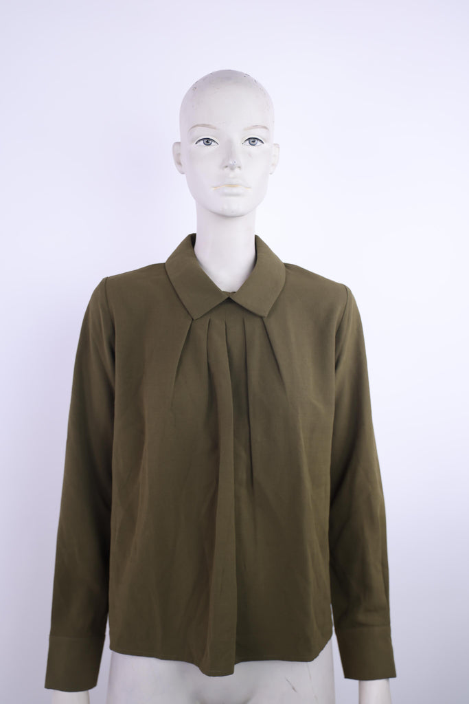 FRNCH Frnch long sleeve dark green top with pleats | Loolia Closet