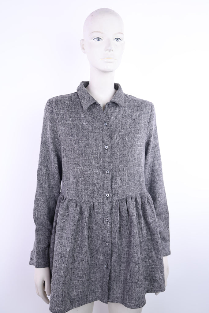 FRNCH Frnch long sleeve grey dress with ruffles | Loolia Closet