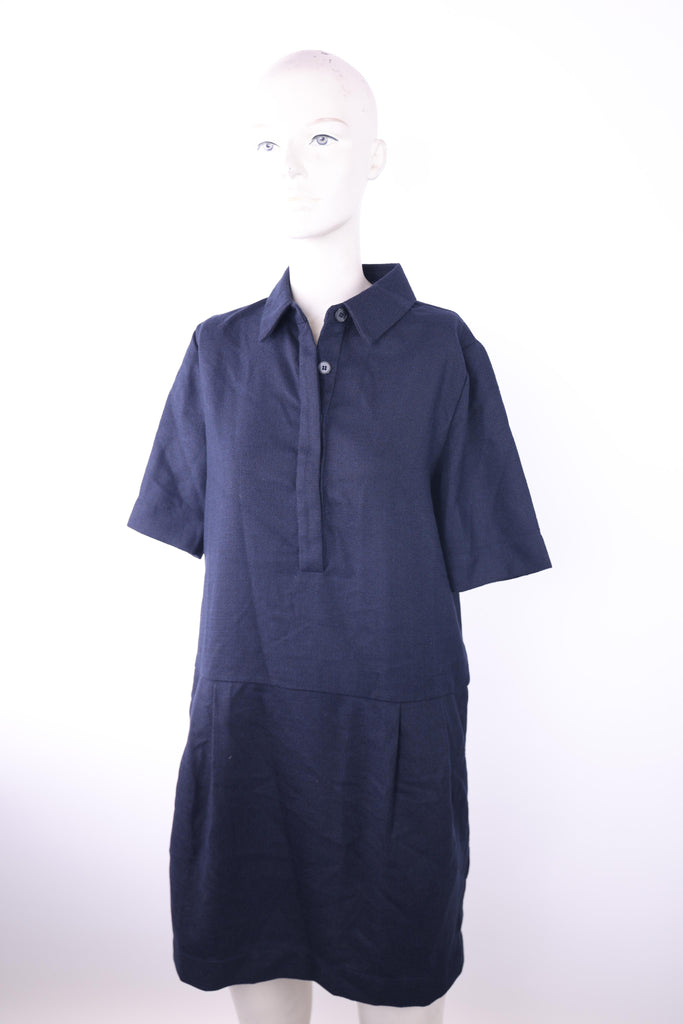 FRNCH Frnch mid length navy blue dress with collar | Loolia Closet