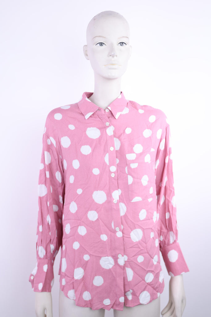 FRNCH Frnch polka dot pink and white blouse | Loolia Closet