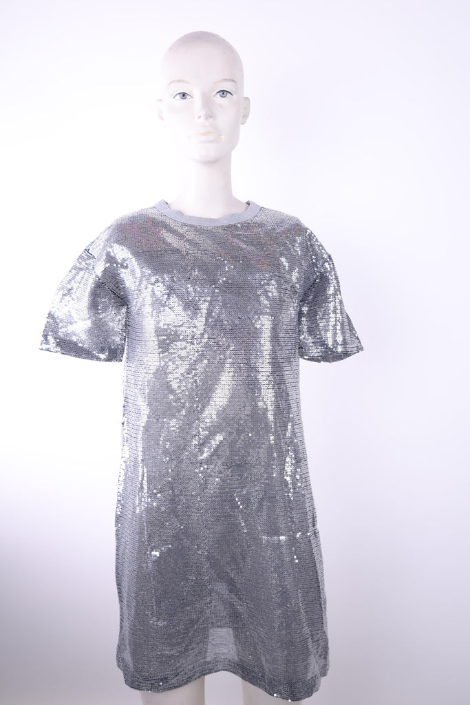 FRNCH Frnch silver sequin short dress | Loolia Closet