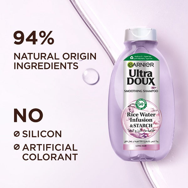 Garnier - Ultra Doux Rice Water Infusion & Starch Shampoo, for Long Hair, Smooth and Shine