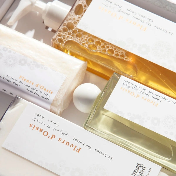 Senteurs D'Orient The Hair & Body Gift Set - Fleurs d'Oasis
The Shower, The Lotion, The Oil, The Soap (110g)