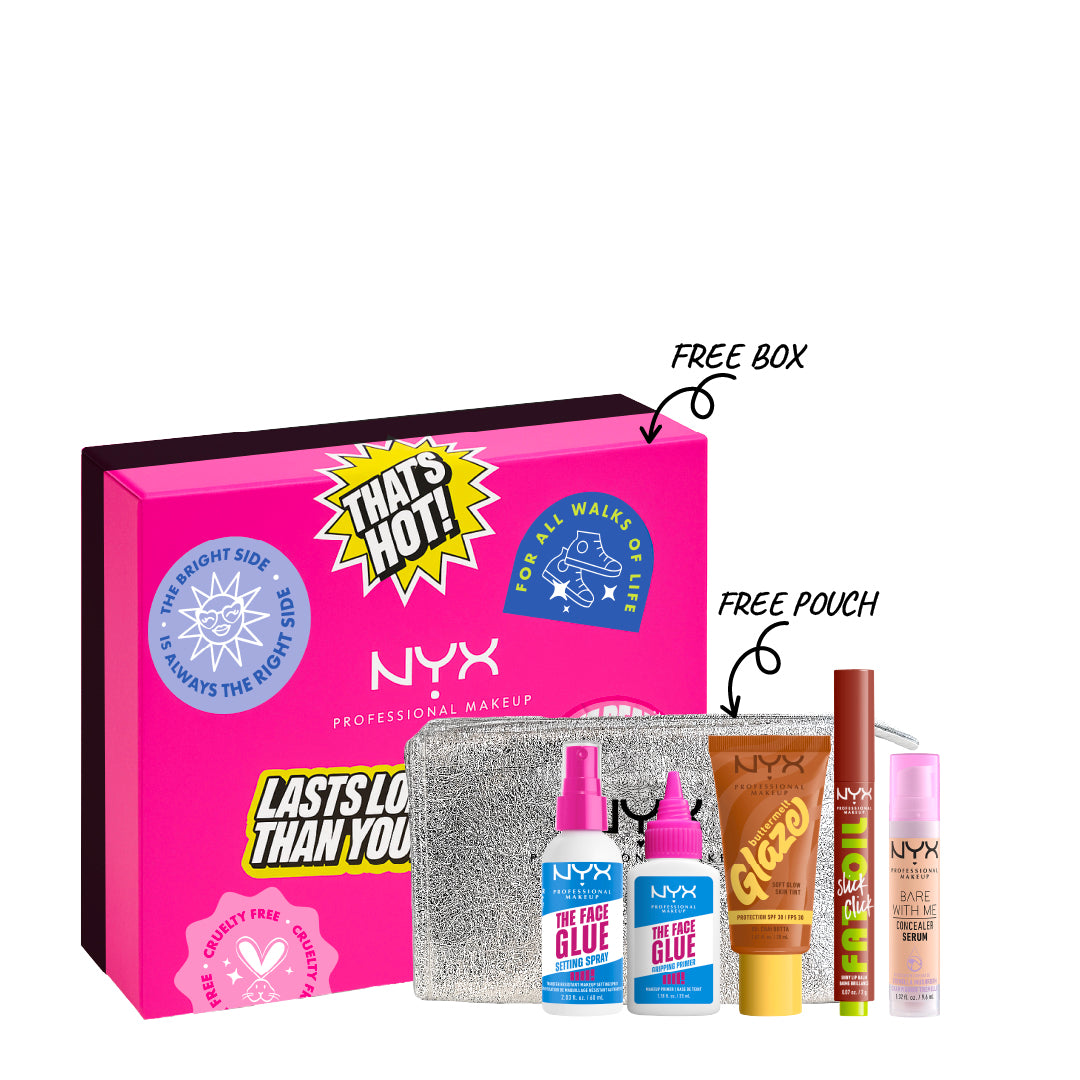 Setting Spray + Glue Primer + Glaze Foundation + Slick Click Lip Balm + Bare With Me Concealer Serum + FREE Gift + FREE Pouch