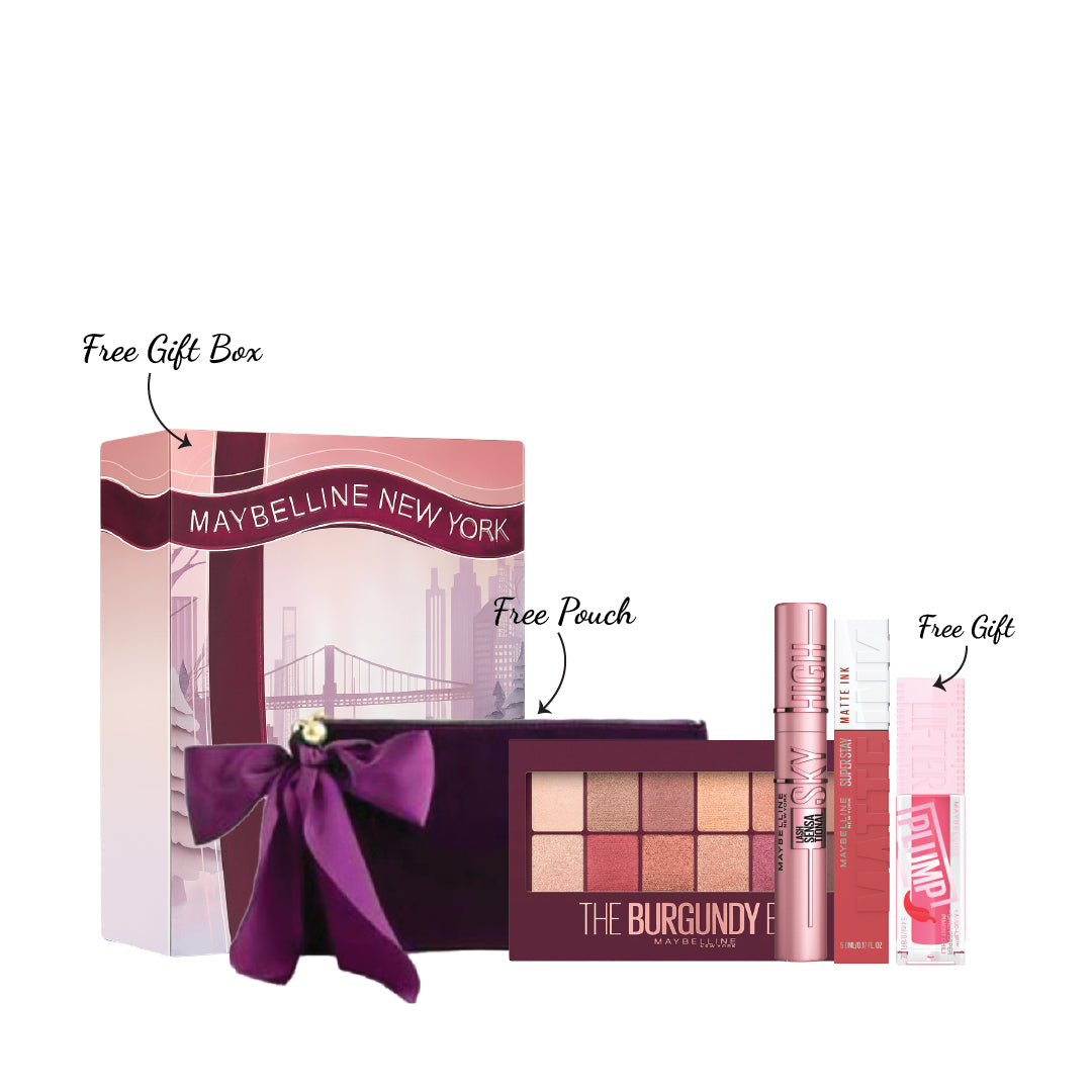 Superstay Matte Ink + Lash Sensational Sky High + Burgundy Palette + FREE Lifter Lip Plump & Box & Pouch At 30% OFF