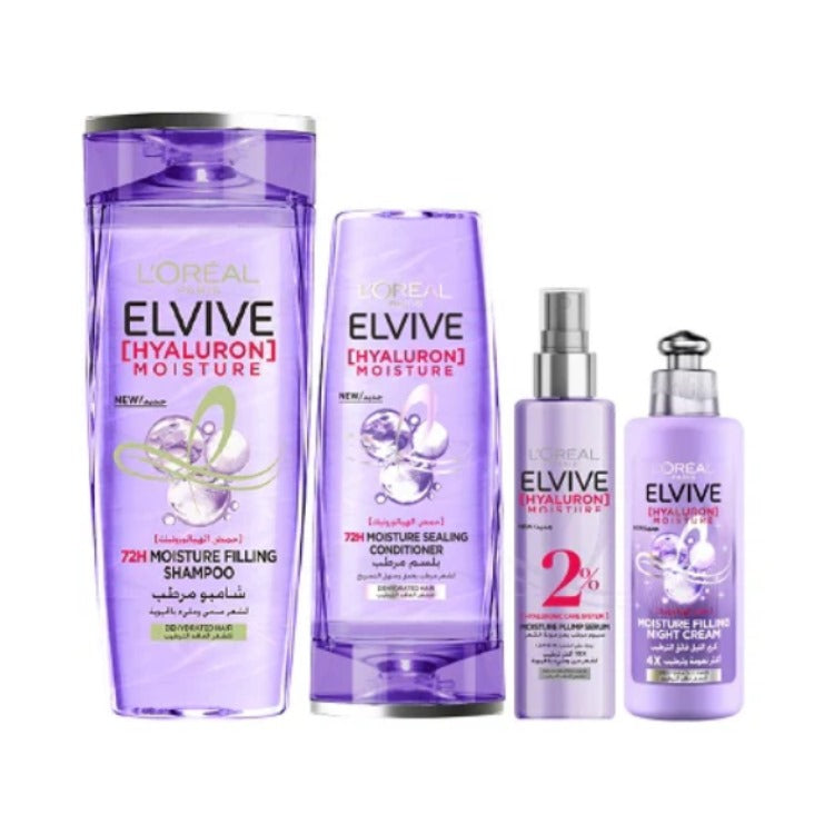 L'Oréal Paris Elvive Hyaluron Moisture Shampoo 400ML + Conditioner 200 ML + Moisture Plump Serum + Night Cream At 30% OFF | Loolia Closet