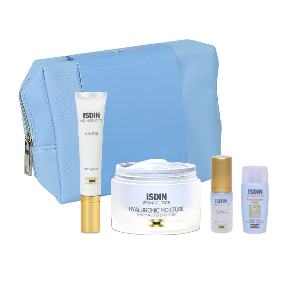 ISDIN - Blue Routine Set Hyaluronic Moisture Normal + K-Ox Eyes + FREE Minis And Pouch