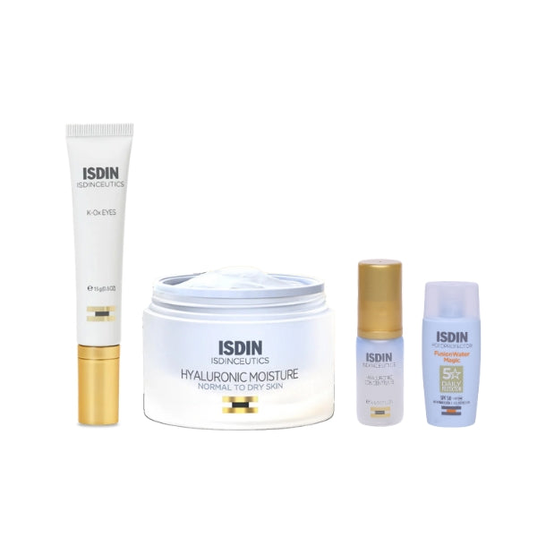 ISDIN - Blue Routine Set Hyaluronic Moisture Normal + K-Ox Eyes + FREE Minis And Pouch