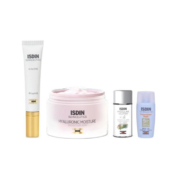 ISDIN - Pink Routine Set Hyaluronic Moisture Sensitive + K-Ox Eyes + FREE Minis And Pouch