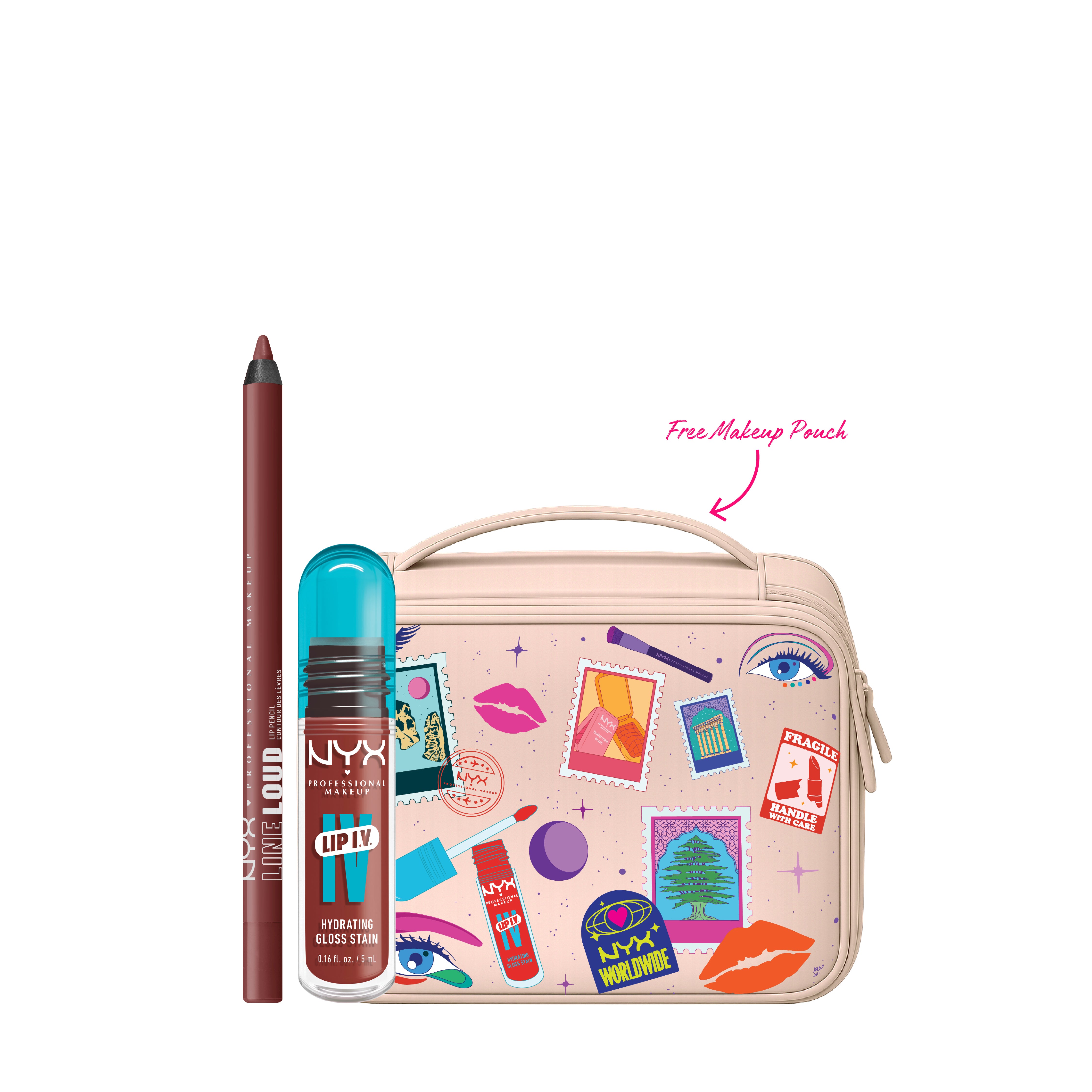 Line Loud Lip Liner Pencil + Lip Gloss + FREE Makeup Pouch