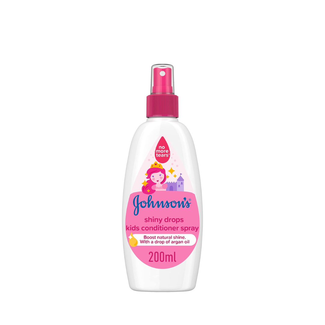 Johnson’s Shiny Drops Kids Conditioner Spray 200ml with argan oil and silk protein for detangling and shiny smooth hair