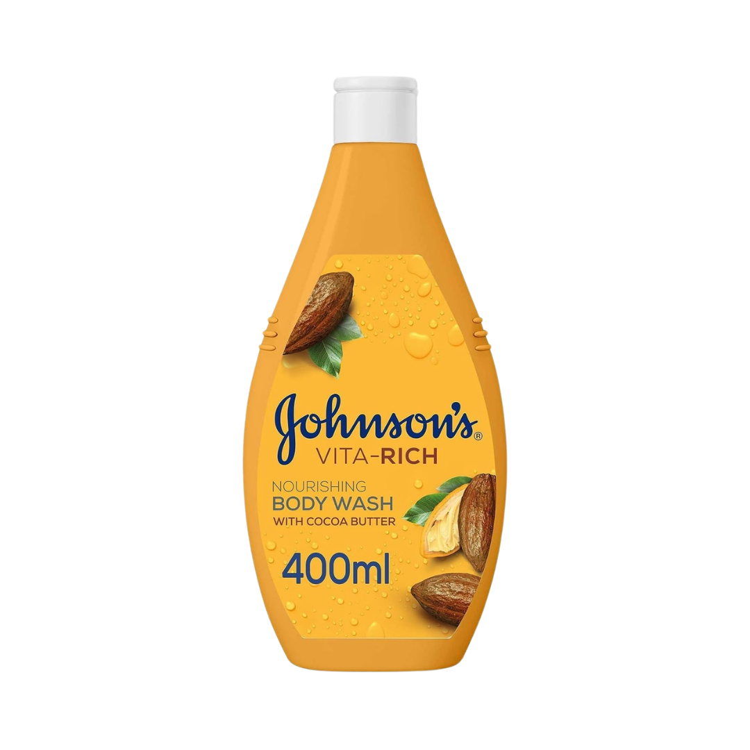 Johnson’s Vita-Rich Cocoa Butter Body Wash 400ml nourishing shower gel with cocoa butter and glycerin for soft, smooth skin