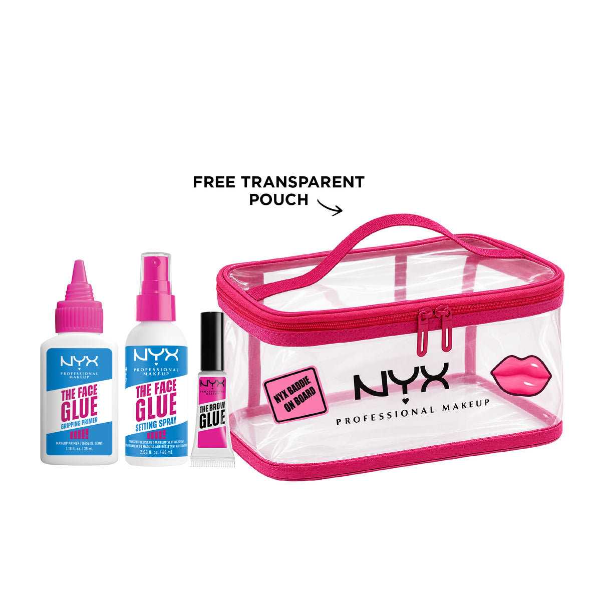 The Face Glue Primer + Face Glue Setting Spray + Brow Glue Instant Brow Styler + FREE Transparent Pouch At 25% OFF