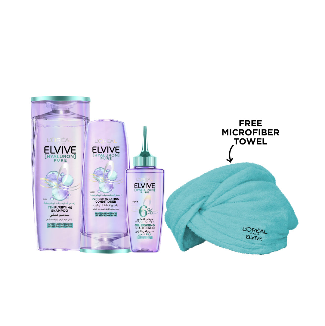 L’Oréal Elvive Hyaluron Pure shampoo conditioner scalp serum bundle with microfiber towel 10 percent off