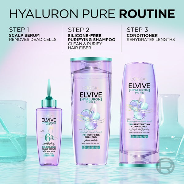 L'Oreal Paris - Elvive Hyaluron Pure 72h Rehydrating Conditioner for Oily Scalp & Dehydrated Lengths 