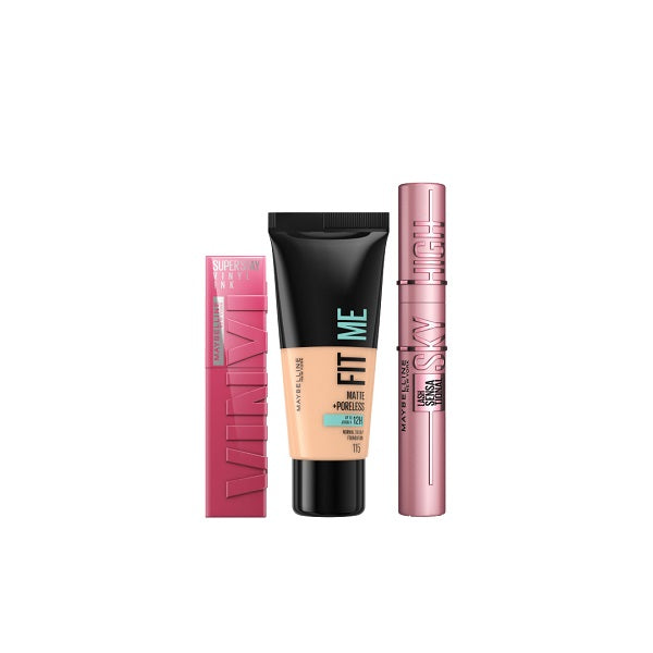 Maybelline New York Vinyl Ink Lipstick + Sky High Mascara + Fit Me Foundation At 25% OFF | Loolia Closet