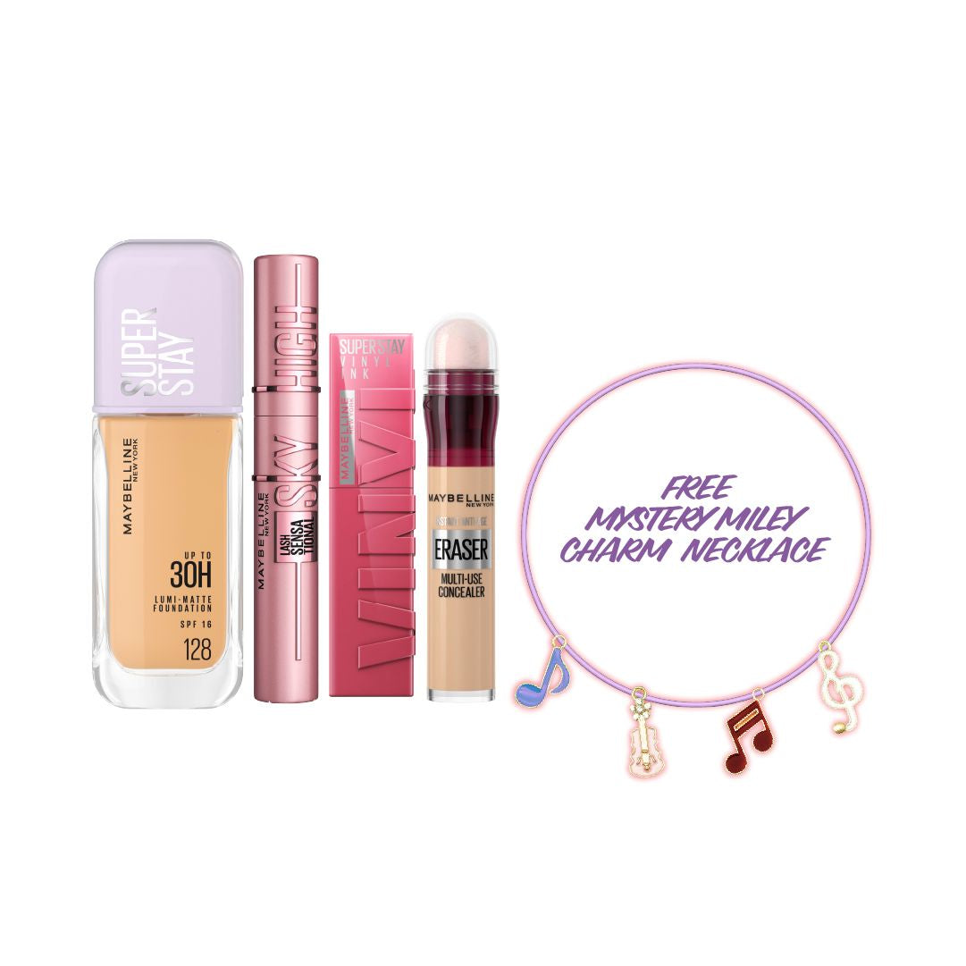 Maybelline full makeup bundle lipstick foundation concealer mascara with free charm necklace 30 percent off