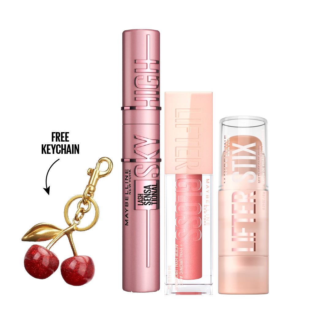 Maybelline makeup bundle lifter stix mascara sky high lifter gloss with free cherry keychain