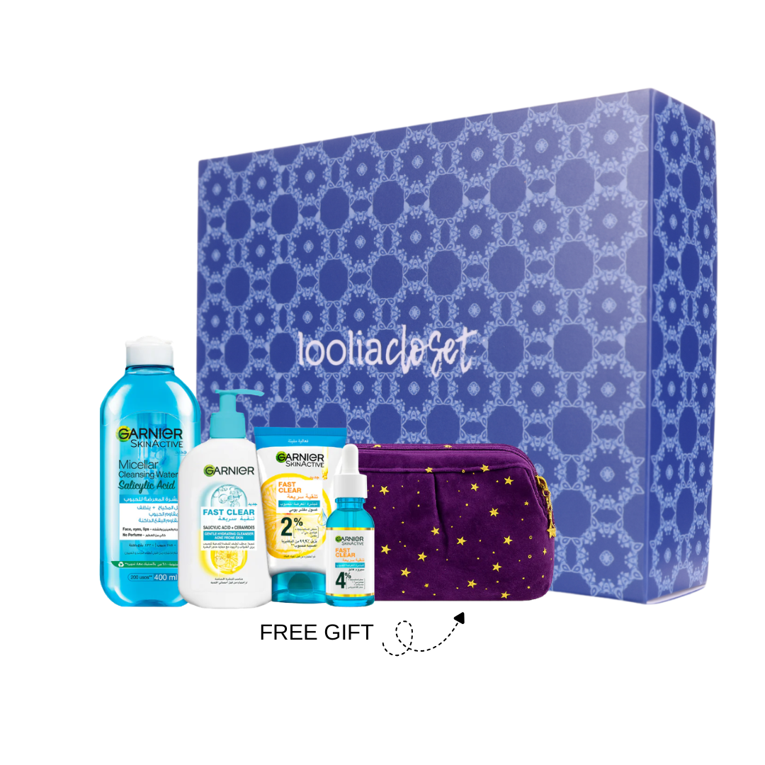 Fast Clear Micellar Water 400 ML + Tube Wash 150 ML + Gentle Cleanser 250 ML + Serum 30 ML + FREE Ramadan Purple Pouch + FREE Gift Box At 25% OFF
