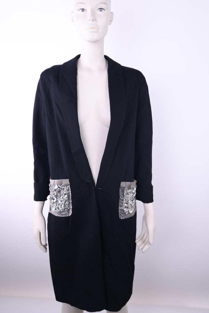 SPELL Spell black mid length coat with adorned pockets | Loolia Closet