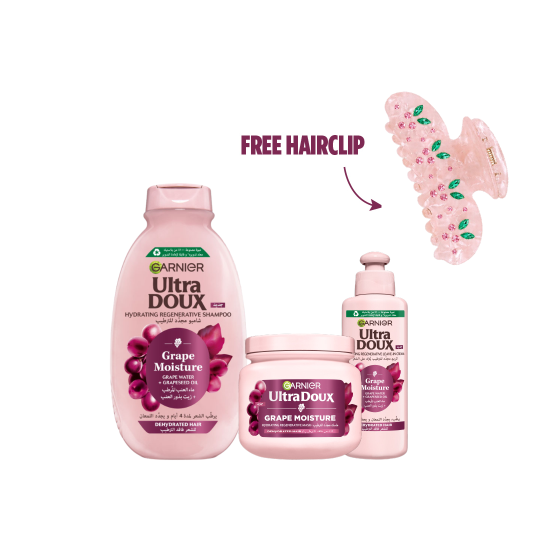 Ultra Doux Grape Shampoo + Leave-In + Mask + FREE Hairclip