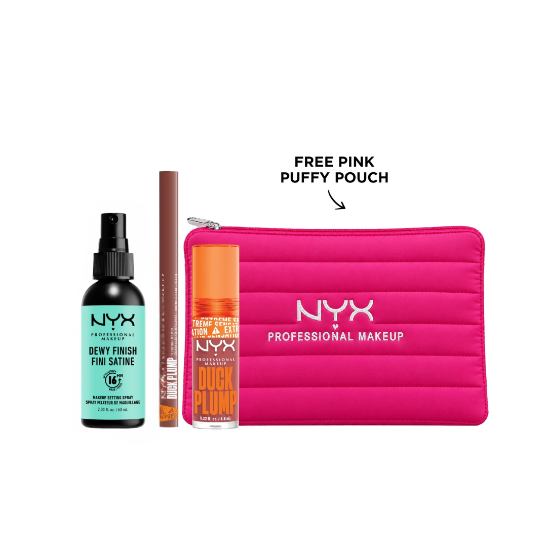 Dewy Finish Setting Spray + Duck Plump Lip Liner + Duck Plump Lip Plumping + FREE Pink Puffy Pouch At 25% OFF
