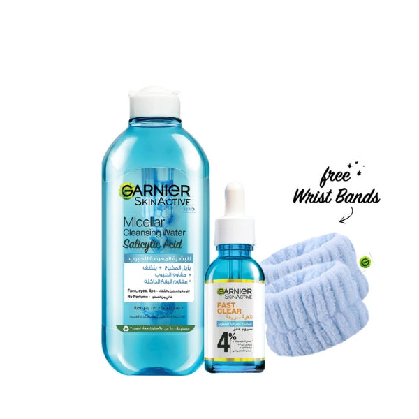 Garnier Fast Clear Micellar Water + Serum + FREE Wrist Bands At 15% OFF | Loolia Closet